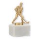 Trophy metal figure field field hockey gold metallic on white marble base 12,5cm