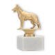 Trophy metal figure shepherd dog gold metallic on white marble base 13,5cm