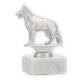 Troféu figura metálica de cão pastor prata metálica sobre base de mármore branco 12,5cm