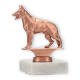 Troféu figura metálica de bronze de cão pastor sobre base de mármore branco 11,5cm