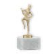 Troféu figura metálica dançando marijuana dourada sobre base de mármore branco 15,6cm