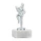 Troféu figura metálica dançando menina prata metálica sobre base de mármore branco 14,6cm