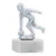 Trophy metal figure skittles ladies silver metallic on white marble base 12.6cm