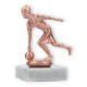 Trophy metal figure skittles ladies bronze on white marble base 11,6cm