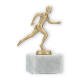 Trophy metal figure runner gold metallic on white marble base 14,9cm