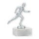 Trophy metal figure runner silver metallic on white marble base 13,9cm