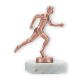 Trophy metal figure runner bronze on white marble base 12,9cm