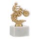 Trophy metal figure motorcycle goldmetallic on white marble base 14,2cm