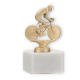 Trophy metal figure racing bike gold metallic on white marble base 13,0cm