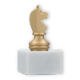 Troféu figura metálica de cavaleiro de xadrez dourado sobre base de mármore branco 12,0cm