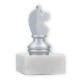 Coupe Figurine en métal Échecs Cavalier argenté métallique sur socle en marbre blanc 11,0cm