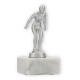 Troféu figura metálica de troféu nadador prata metálica sobre base de mármore branco 12,5cm