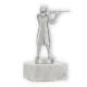 Trophy metal figure riflewoman silver metallic on white marble base 13,5cm