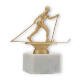 Trophy metal figure cross country skiing gold metallic on white marble base 14,5cm