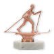 Trophy metal figure cross country skiing bronze on white marble base 12,5cm