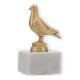 Coppa in metallo figura giovane piccione oro metallizzato su base di marmo bianco 12,5 cm