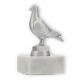 Coppa in metallo con figura di giovane piccione argento metallico su base di marmo bianco 11,5 cm