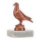 Troféu figura metálica bronze jovem pombo sobre base de mármore branco 10,5cm
