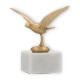 Coppa in metallo con figura di colomba volante oro metallizzato su base di marmo bianco 13,0cm