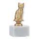 Troféu figura metálica gatos ouro metálico sobre base de mármore branco 13,5cm