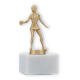 Coppa in metallo con figura di ping pong da donna oro metallizzato su base di marmo bianco 14,0cm