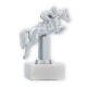Coupe Figure métallique cavalier de saut d'obstacles argent métallique sur socle en marbre blanc 14,5cm