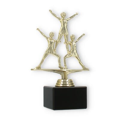 Pokal Kunststofffigur Cheerleader Pyramide gold auf schwarzem Marmorsockel 18,3cm
