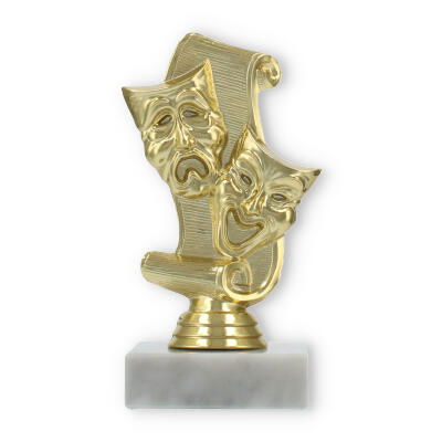 Coppa in plastica con maschera di carnevale oro su base di marmo bianco  13,4 cm, Trofei