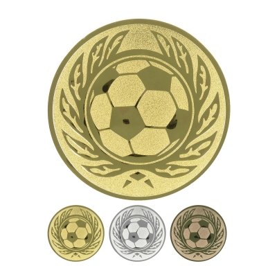 Embossed aluminum emblem - A soccer in a wreath