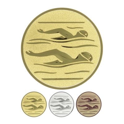 Embossed aluminum emblem - swimming