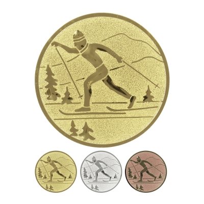 Embossed aluminum emblem - cross country skiing classic