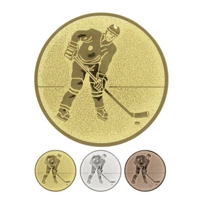 Embossed aluminum emblem - ice hockey player