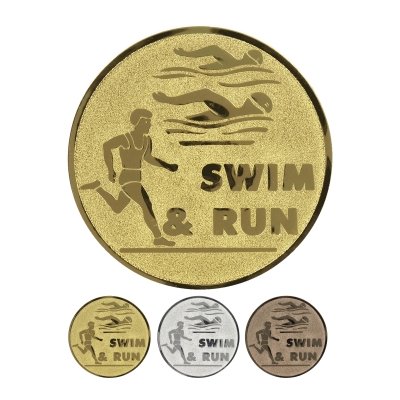 Emblema de aluminio en relieve - Swim & Run