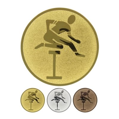 Embossed aluminum emblem - hurdle race pictogram