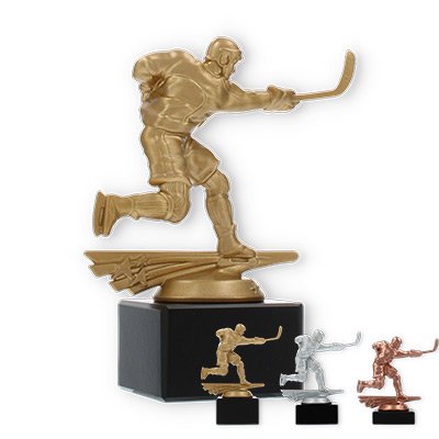 Pokal Kunststofffigur Eishockey Herren auf schwarzem Marmorsockel