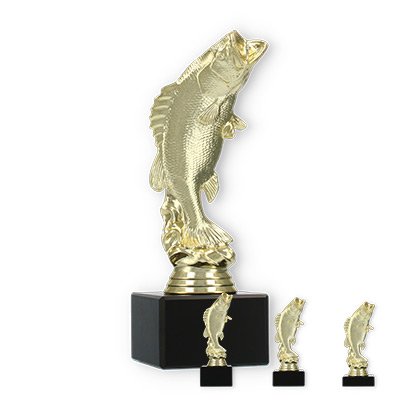 Trophy plastic figure standing perch gold on black marble base