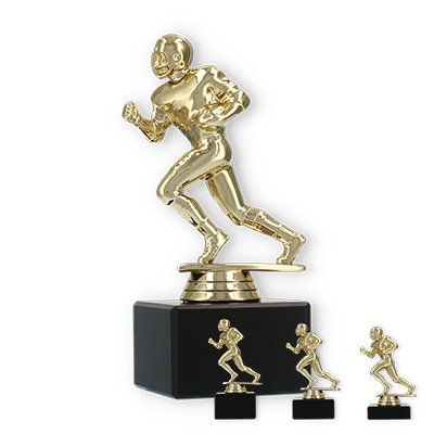 Trophy plastic figure football runner gold on black marble base