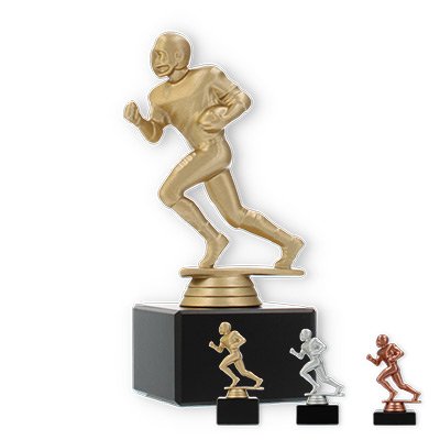 Trophy plastic figure football runner on black marble base