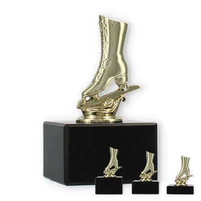 Pokal Kunststofffigur Schlittschuh gold auf schwarzem Marmorsockel