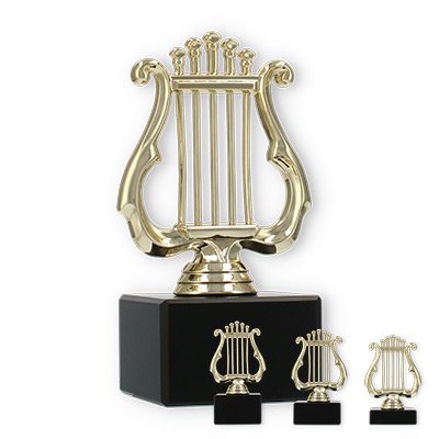 Pokal Kunststofffigur Lyra gold auf schwarzem Marmorsockel