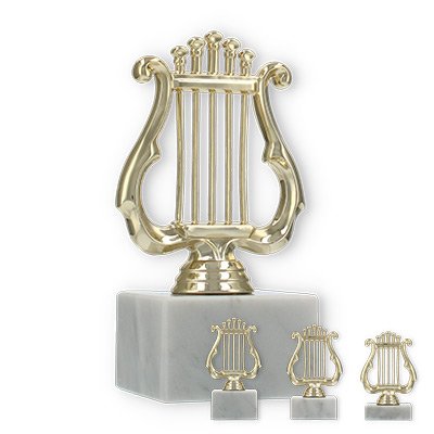 Pokal Kunststofffigur Lyra gold auf weißem Marmorsockel