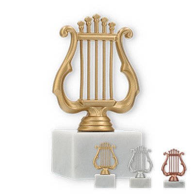 Trophy plastic figure lyre on white marble base