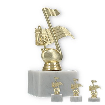 Trophy plastic figure note gold on white marble base