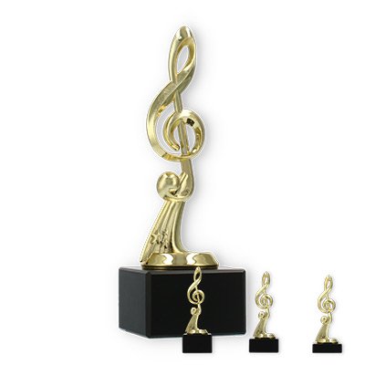 Pokal Kunststofffigur Notenschlüssel gold auf schwarzem Marmorsockel