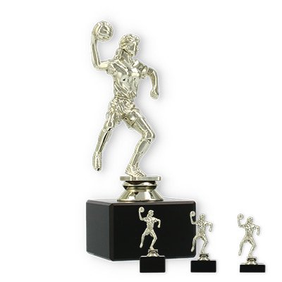 Pokal Kunststofffigur Handballspielerin gold auf schwarzem Marmorsockel