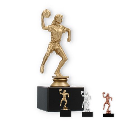 Trophy plastic figure handball player female on black marble base