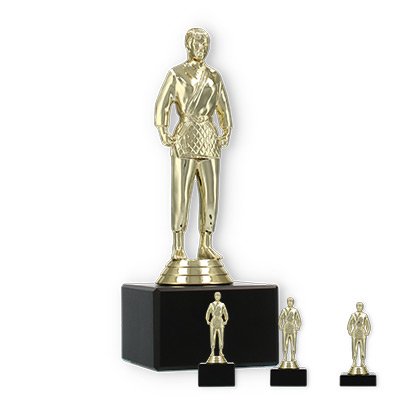 Trophy plastic figure judo woman gold on black marble base