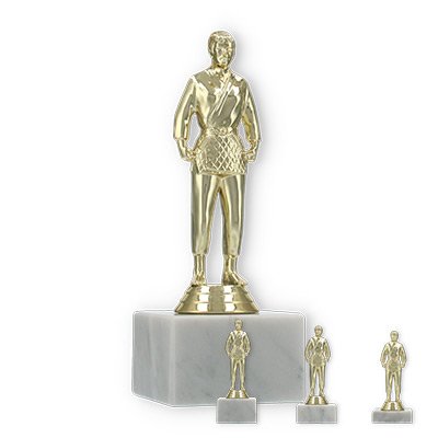 Pokal Kunststofffigur Judo Damen gold auf weißem Marmorsockel