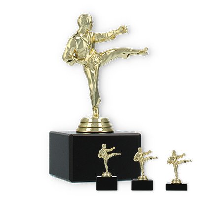 Pokal Kunststofffigur Karate Herren gold auf schwarzem Marmorsockel