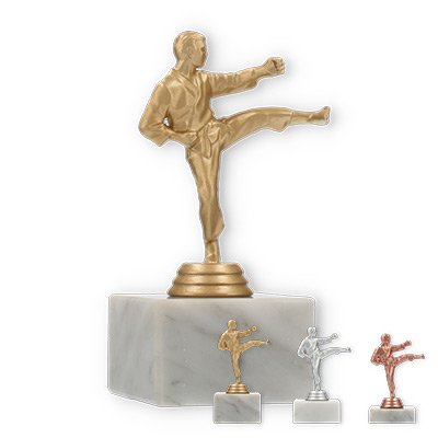 Pokal Kunststofffigur Karate Herren auf weißem Marmorsockel